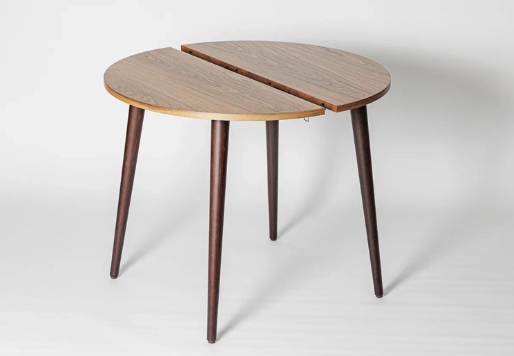 Кухонный раздвижной круглый стол Шпон Ореха д. 100 см МДФ ножки вишня в Элисте - изображение 8