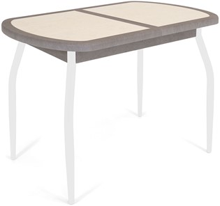 Кухонный стол раздвижной Будапешт-1 ПЛ (ноги белые, плитка бежевая/серый камень) в Элисте