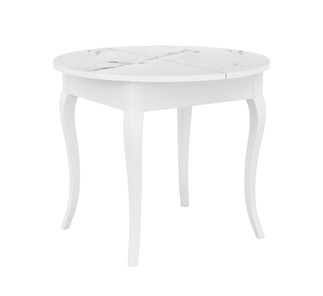 Кухонный стол раскладной Dikline MR100 Белый/стекло белое мрамор сатин/ножки MC белые в Элисте