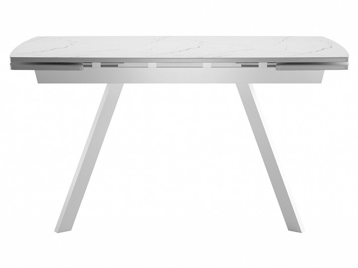 Кухонный раздвижной стол Dikline US120 Стекло мрамор белый сатин/ножки белые в Элисте - изображение 1