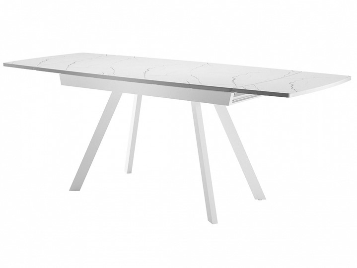 Кухонный раздвижной стол Dikline US120 Стекло мрамор белый сатин/ножки белые в Элисте - изображение 2