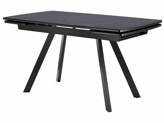 Кухонный стол раздвижной Dikline US120 Стекло мрамор черный сатин/ножки черные в Элисте - изображение