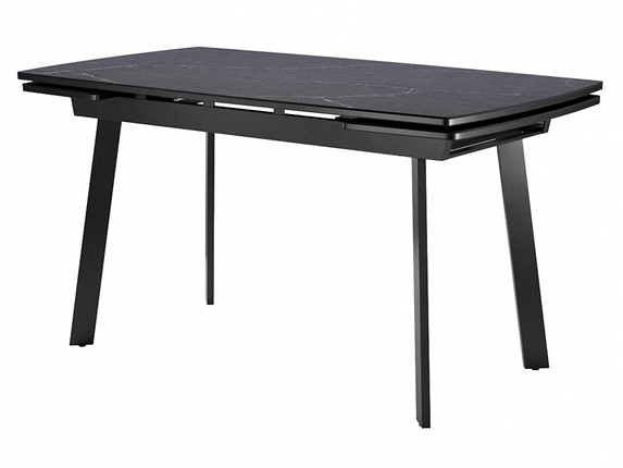 Раздвижной стол Dikline US140 Стекло мрамор черный сатин/ножки черные в Элисте - изображение