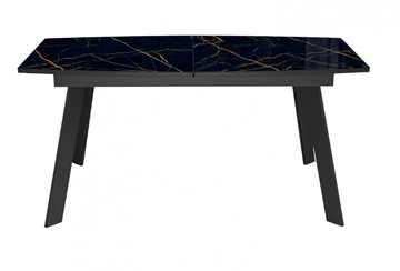 Обеденный раздвижной стол Dikline XLS160 мрамор черный глянец/ножки черные в Элисте - предосмотр 2