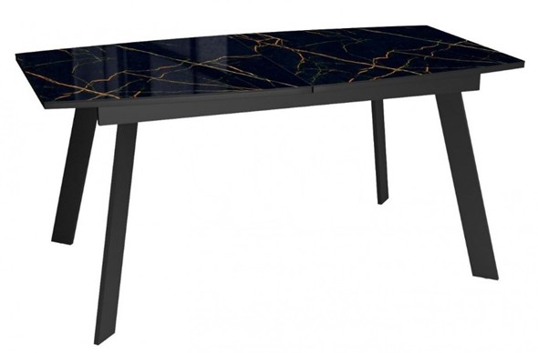 Обеденный раздвижной стол Dikline XLS160 мрамор черный глянец/ножки черные в Элисте - изображение