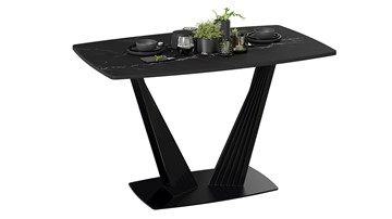 Кухонный стол раскладной Фабио тип 1 (Черный муар, Стекло матовое черный мрамор) в Элисте - предосмотр