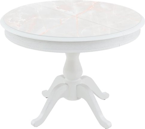 Кухонный раздвижной стол Фабрицио-1 Glass, Круг 1000, фотопечать (Мрамор 7) в Элисте - изображение