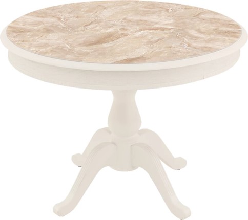 Кухонный стол раскладной Фабрицио-1 Glass Круг 820, Фотопечать (Мрамор №8, Слоновая кость) в Элисте - изображение