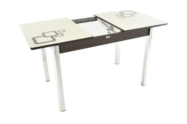 Кухонный стол раскладной Гамбург исп. мини, опоры хром, рисунок (Молочное, Коричневый) в Элисте - изображение 3