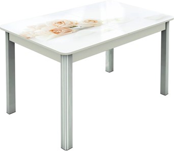 Кухонный стол раскладной Гамбург исп.2 ноги метал. крашеные №23, Фотопечать (Цветы №32) в Элисте