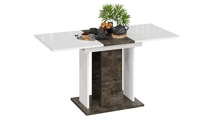 Кухонный стол раздвижной Кёльн тип 1 (Ателье темный, Белый, Стекло Белый глянец) в Элисте - изображение 1