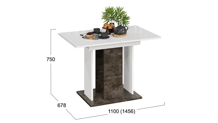 Кухонный стол раздвижной Кёльн тип 1 (Ателье темный, Белый, Стекло Белый глянец) в Элисте - изображение 2