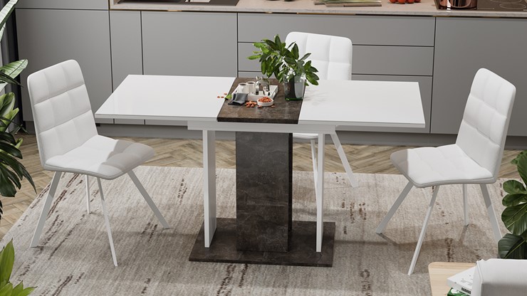 Кухонный стол раздвижной Кёльн тип 1 (Ателье темный, Белый, Стекло Белый глянец) в Элисте - изображение 3