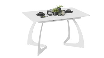 Кухонный стол раскладной Конкорд Тип 2 (Белый муар/Стекло матовое белое) в Элисте - предосмотр