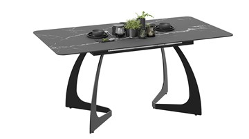 Раздвижной стол Конкорд Тип 2 (Черный муар/Стекло матовое черный мрамор) в Элисте - предосмотр 1