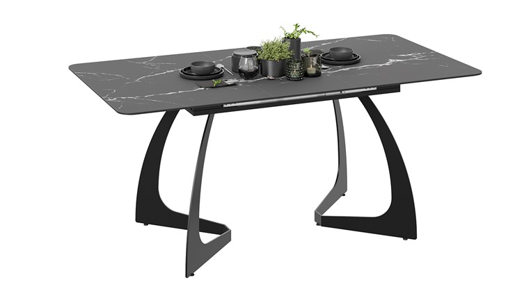 Раздвижной стол Конкорд Тип 2 (Черный муар/Стекло матовое черный мрамор) в Элисте - изображение 1