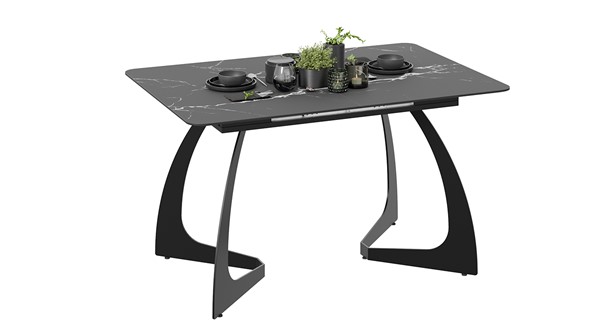 Раздвижной стол Конкорд Тип 2 (Черный муар/Стекло матовое черный мрамор) в Элисте - изображение