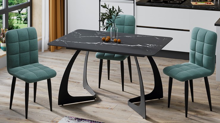 Раздвижной стол Конкорд Тип 2 (Черный муар/Стекло матовое черный мрамор) в Элисте - изображение 6