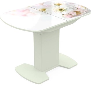 Кухонный стол раскладной Корсика исп. 1 Фотопечать (Цветы №6) 1100(1415)*700 в Элисте
