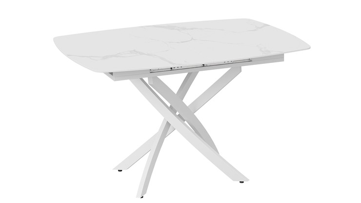 Кухонный стол раздвижной Манхеттен Т1 (Белый муар/Стекло матовое белый мрамор) в Элисте - изображение 2