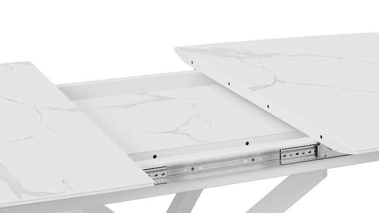 Кухонный стол раздвижной Манхеттен Т1 (Белый муар/Стекло матовое белый мрамор) в Элисте - изображение 4