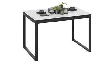 Кухонный раскладной стол Маркус Тип 1 (Черный муар, Стекло белый мрамор) в Элисте