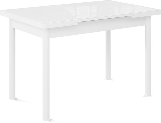 Стол раздвижной Милан-1 EVO, ноги металлические белые, стекло белое/серый в Элисте - изображение