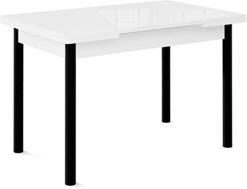 Кухонный стол раскладной Милан-1 EVO, ноги металлические черные, стекло белое/серый в Элисте - предосмотр