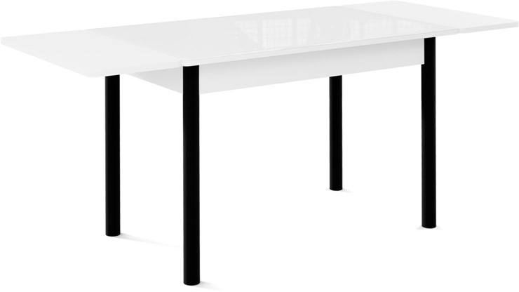 Кухонный стол раскладной Милан-1 EVO, ноги металлические черные, стекло белое/серый в Элисте - изображение 1