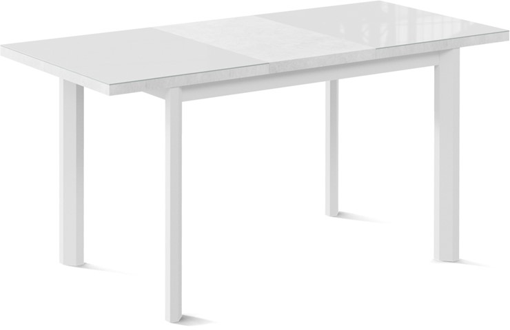 Кухонный стол раздвижной Нагано-3G (ноги металлические белые, стекло cristal/белый цемент) в Элисте - изображение 1