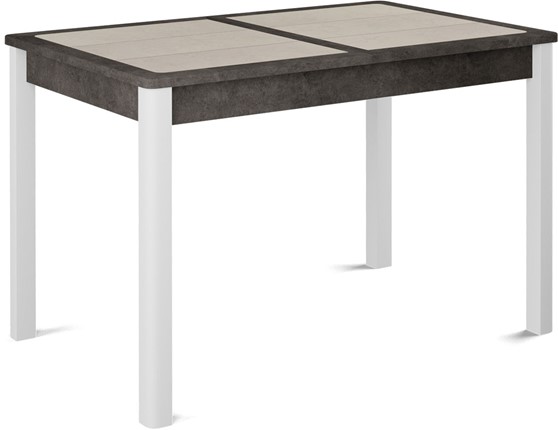 Стол раздвижной Ницца-1 ПЛ (ноги белые, плитка бежевая/серый камень) в Элисте - изображение