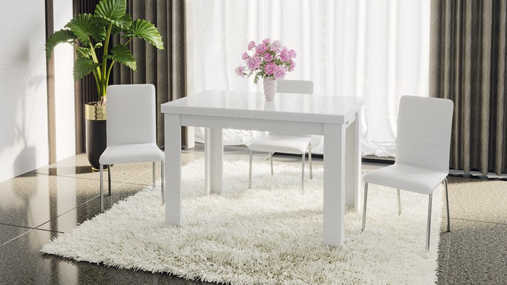 Кухонный стол раскладной Норман тип 1, цвет Белый/Стекло белый глянец в Элисте - изображение 4
