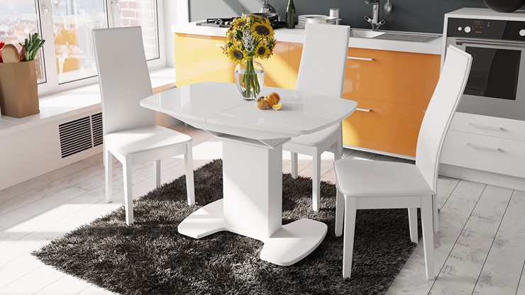 Кухонный стол раскладной Портофино (СМ(ТД)-105.02.11(1)), цвет Белый глянец/Стекло белое в Элисте - изображение 2
