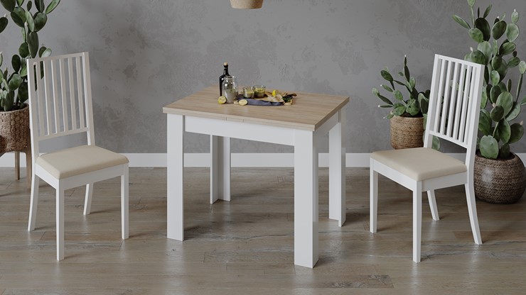 Кухонный раздвижной стол Промо тип 3 (Белый/Дуб сонома светлый) в Элисте - изображение 5