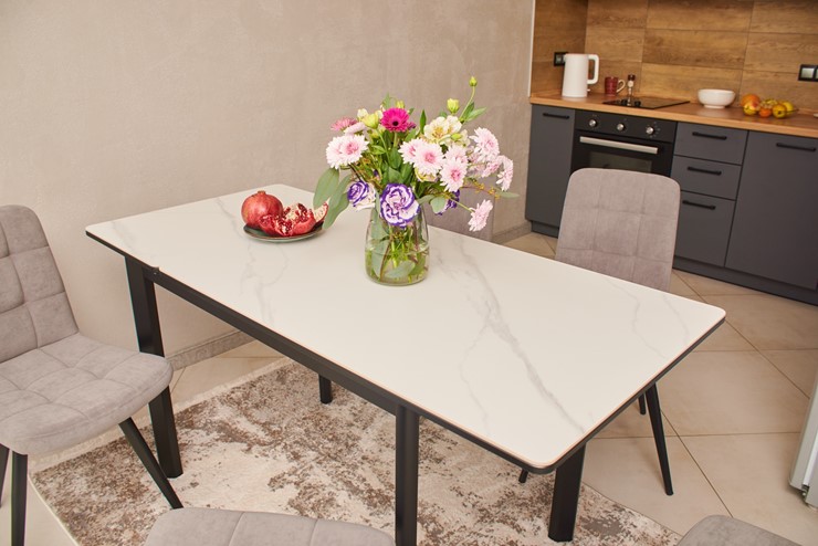 Кухонный стол раскладной Римини-мини С, 90х65 (+40) керамика White Marble (белый) в Элисте - изображение 2