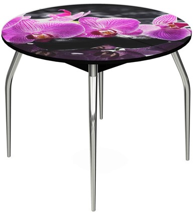 Кухонный стол раздвижной Ривьера - Круг, ноги хром №5, ФП (Цветы №30) в Элисте - изображение