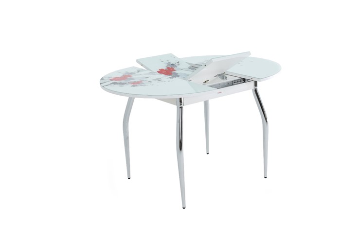 Обеденный раздвижной стол Ривьера - Круг, ноги хром №5, ФП (Цветы №38) в Элисте - изображение 2