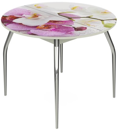 Обеденный раздвижной стол Ривьера - Круг, ноги хром №5, ФП (Цветы №44) в Элисте - изображение