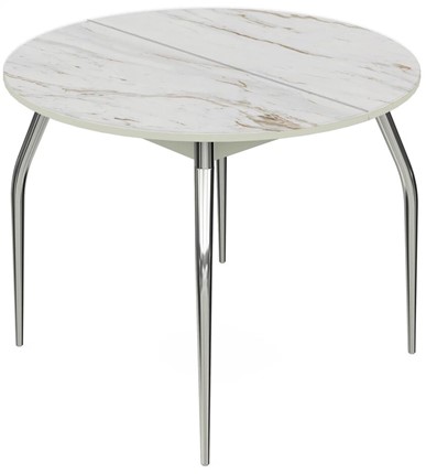 Кухонный стол раскладной Ривьера - Круг, ноги хром №5, ФП (Мрамор №14) в Элисте - изображение