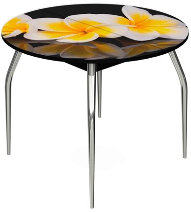 Кухонный стол раскладной Ривьера - Круг, ноги метал. крашеные №24, ФП (Цветы №11) в Элисте - изображение