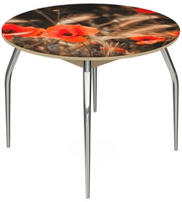 Кухонный раскладной стол Ривьера - Круг, ноги метал. крашеные №24, ФП (Цветы №38) в Элисте