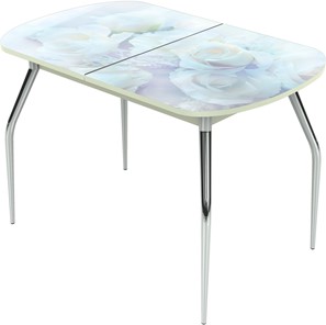 Обеденный раздвижной стол Ривьера исп.1 ноги метал. крашеные №24 Фотопечать (Цветы №36) в Элисте
