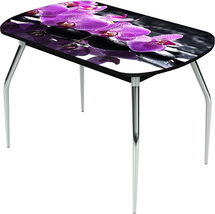 Обеденный раздвижной стол Ривьера исп.2 ноги  хром. №5 Фотопечать (Цветы №30) в Элисте - изображение