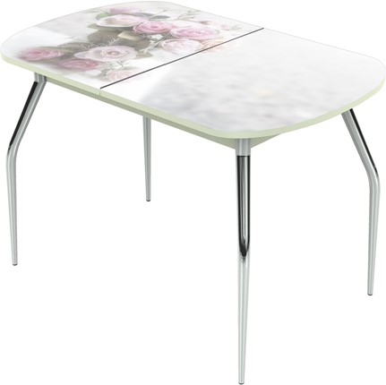 Обеденный раздвижной стол Ривьера исп.2 ноги  хром. №5 Фотопечать (Цветы №47) в Элисте - изображение