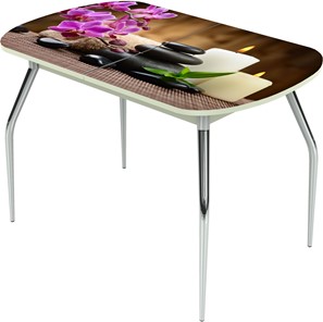Обеденный раздвижной стол Ривьера исп.2 ноги метал. крашеные №24 Фотопечать (Цветы №18) в Элисте - предосмотр