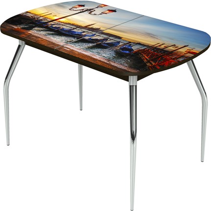 Кухонный стол раскладной Ривьера исп.2 ноги метал. крашеные №24 Фотопечать (Города №10) в Элисте - изображение