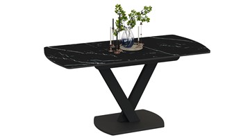 Кухонный стол раскладной Салерно тип 1 (Черный муар/Стекло черный мрамор) в Элисте - предосмотр 1