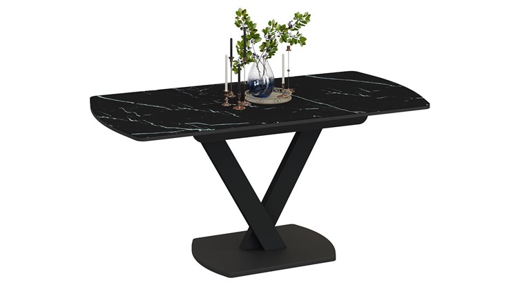 Кухонный стол раскладной Салерно тип 1 (Черный муар/Стекло черный мрамор) в Элисте - изображение 1
