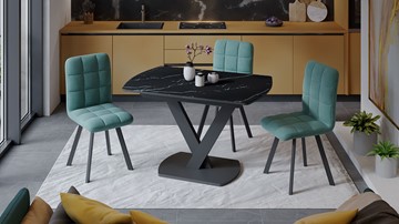 Кухонный стол раскладной Салерно тип 1 (Черный муар/Стекло черный мрамор) в Элисте - предосмотр 2