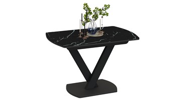 Кухонный стол раскладной Салерно тип 1 (Черный муар/Стекло черный мрамор) в Элисте - предосмотр